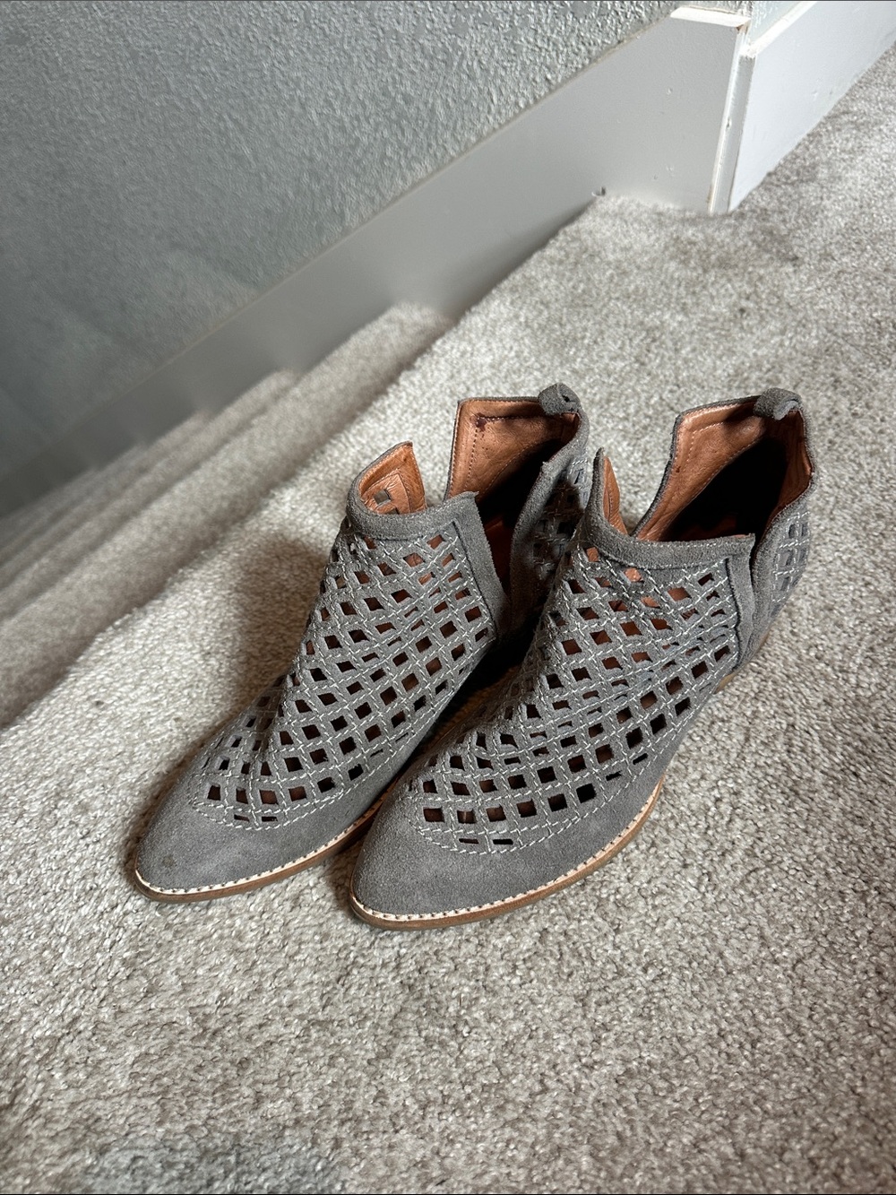 Jeffrey Campbell Gray Laser-Cut Suede Ankle Booties